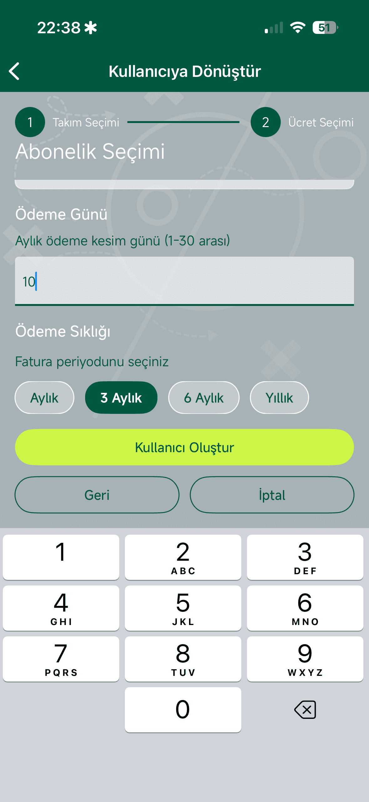 Ödeme Kesim Gününü Girin