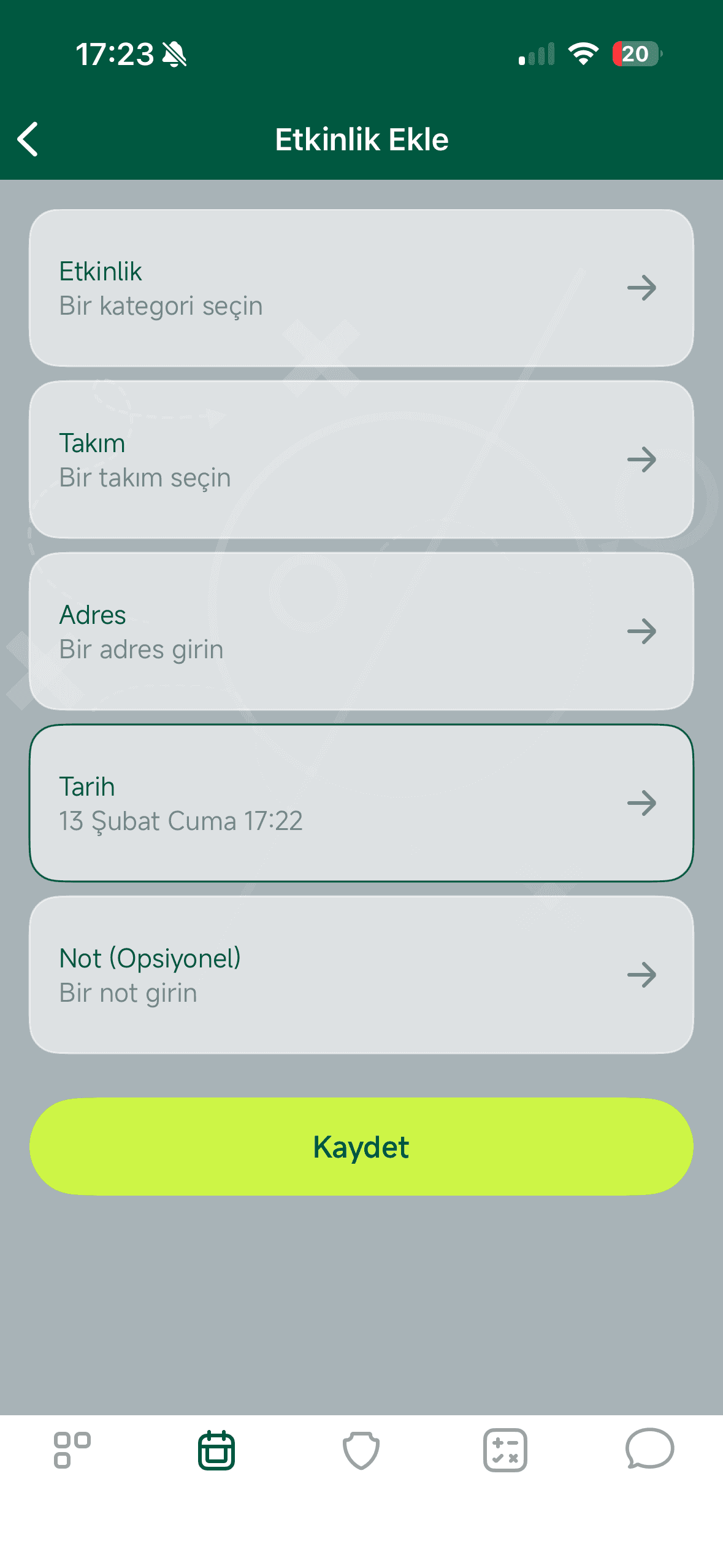 Yeni Etkinlik Ekle