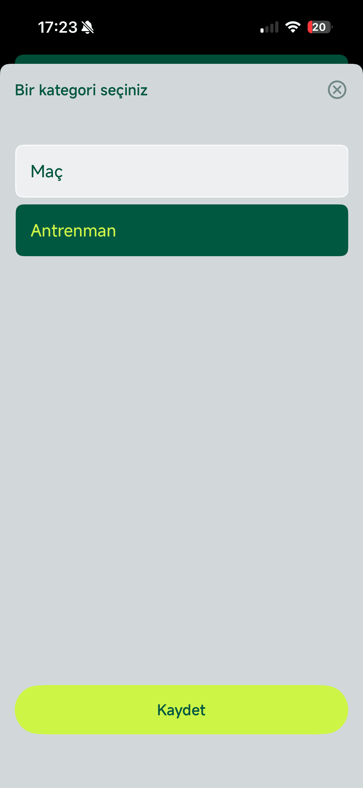 Antrenman Seçimini Onaylayın