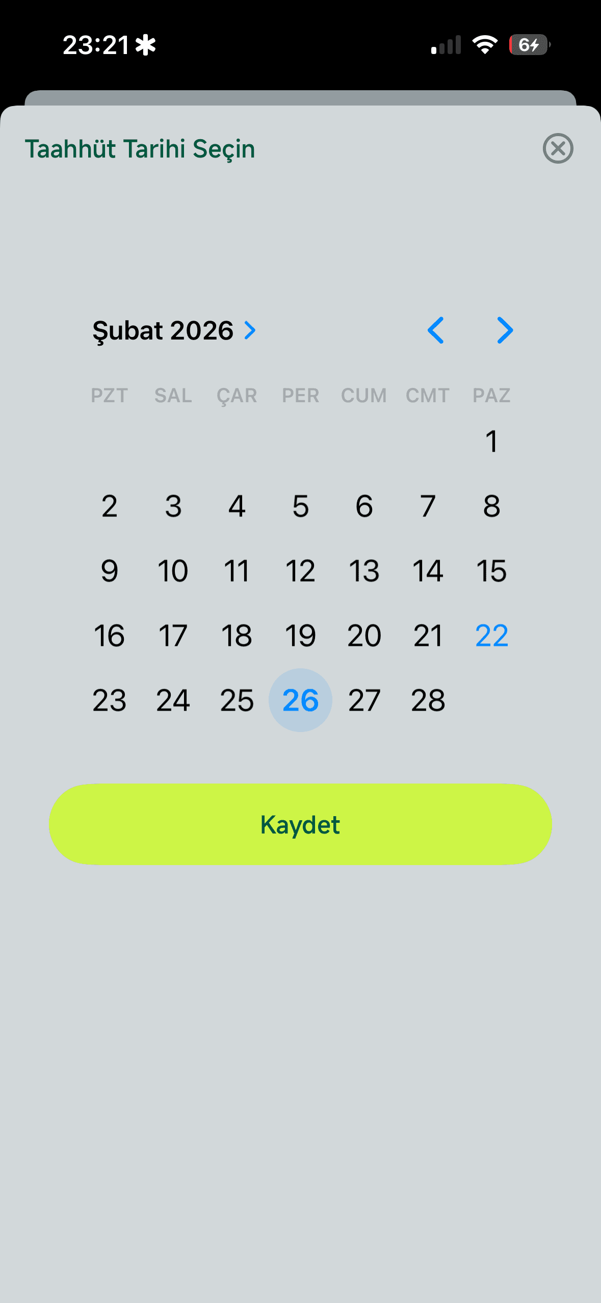 Taahhüt Tarihi Seçin